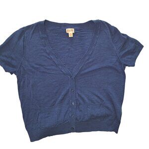 Mossimo Supply Co Blue Short Sleeved Cropped Button Down Cardigan Size XL